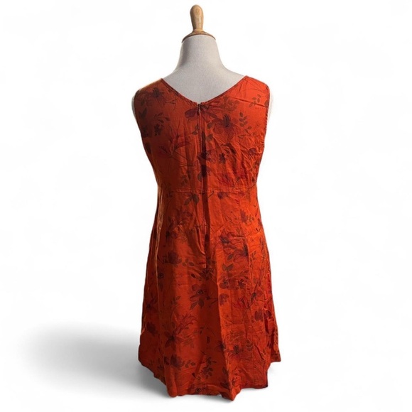 VTG Laura Ashley Sz 12 Linen Blend Summer Dress Burnt Orange Midi Cottagecore - Picture 2 of 6